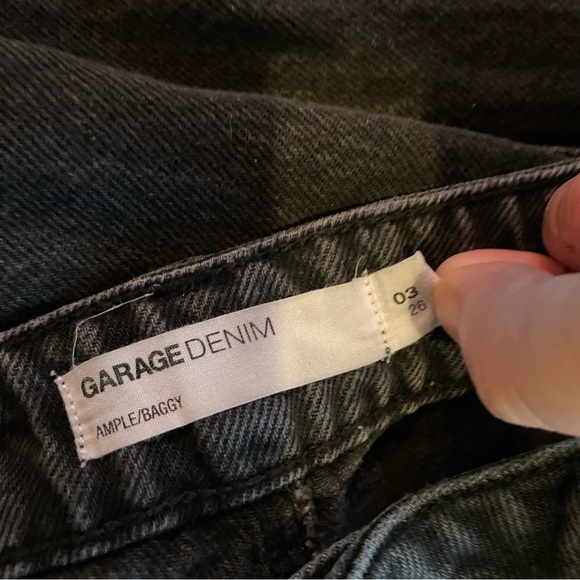 Garage Denim jeans baggy wide leg raw hem black wash mom fit style high waisted - Picture 4 of 6